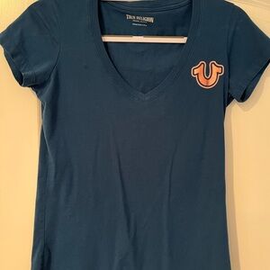 True Religion Buddha Blue with Pink Fitted Short Sleeve Tee